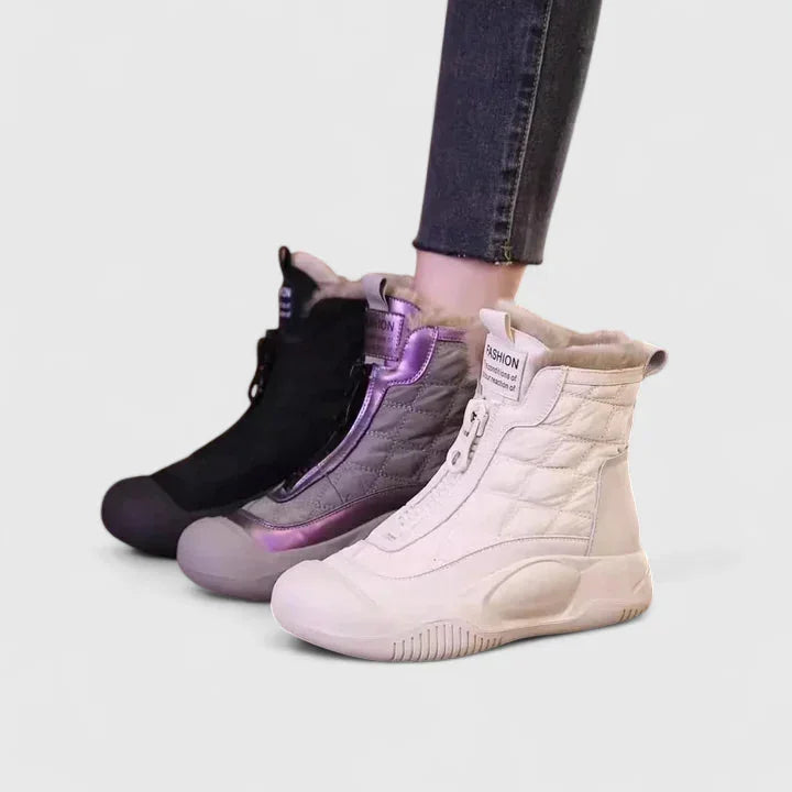 Women's Quilted Half-Zip Ankle Boots – Faux Fur Lining