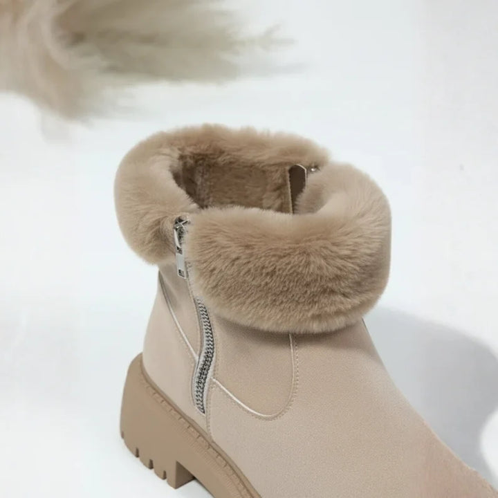 Women's Suede Side Zip Ankle Boots – Faux Fur Trim