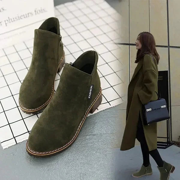 Women's Suede Side Zip Ankle Boots – Warm Lining