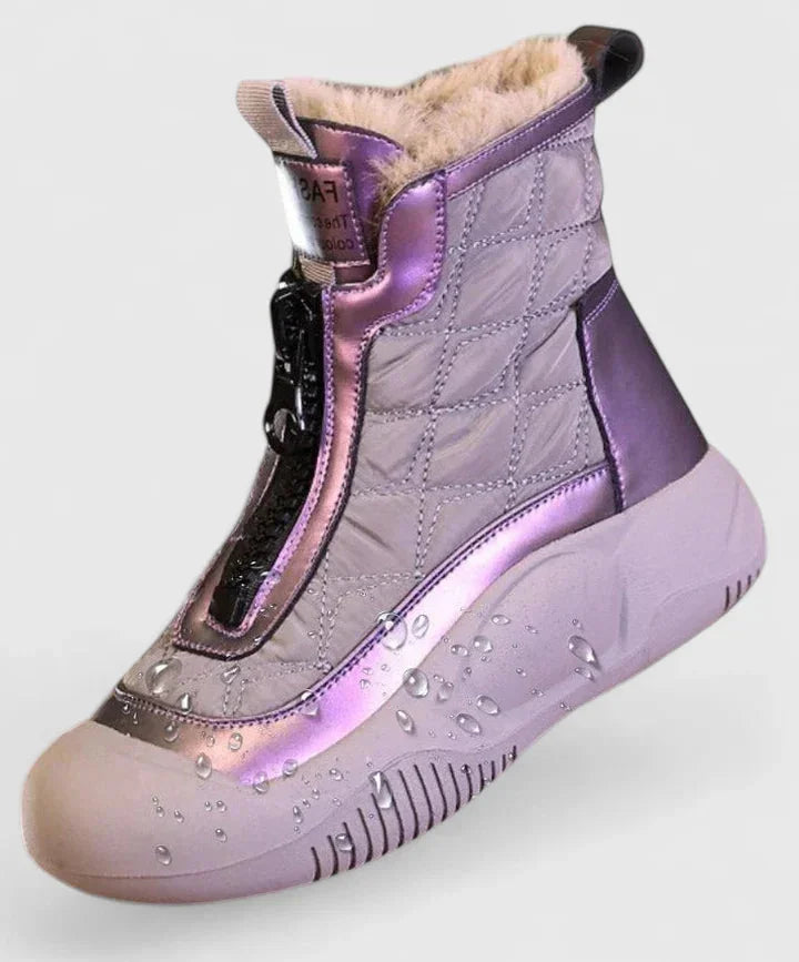 Women's Quilted Half-Zip Ankle Boots – Faux Fur Lining