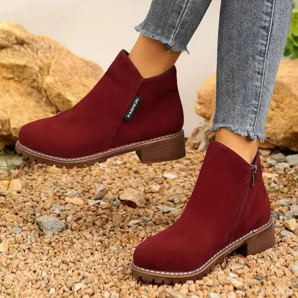 Women's Suede Side Zip Ankle Boots – Warm Lining