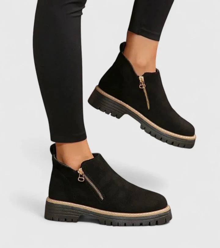 Women's Suede Side Zip Ankle Boots – Chunky Lug Sole