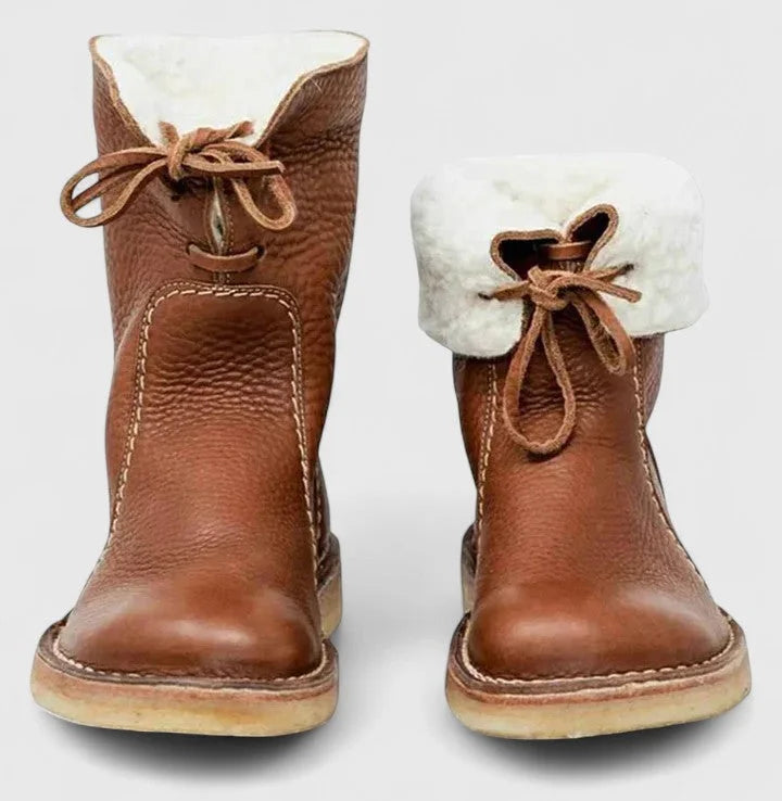Women's Faux Leather Lace-Up Ankle Boots – Sherpa Lining