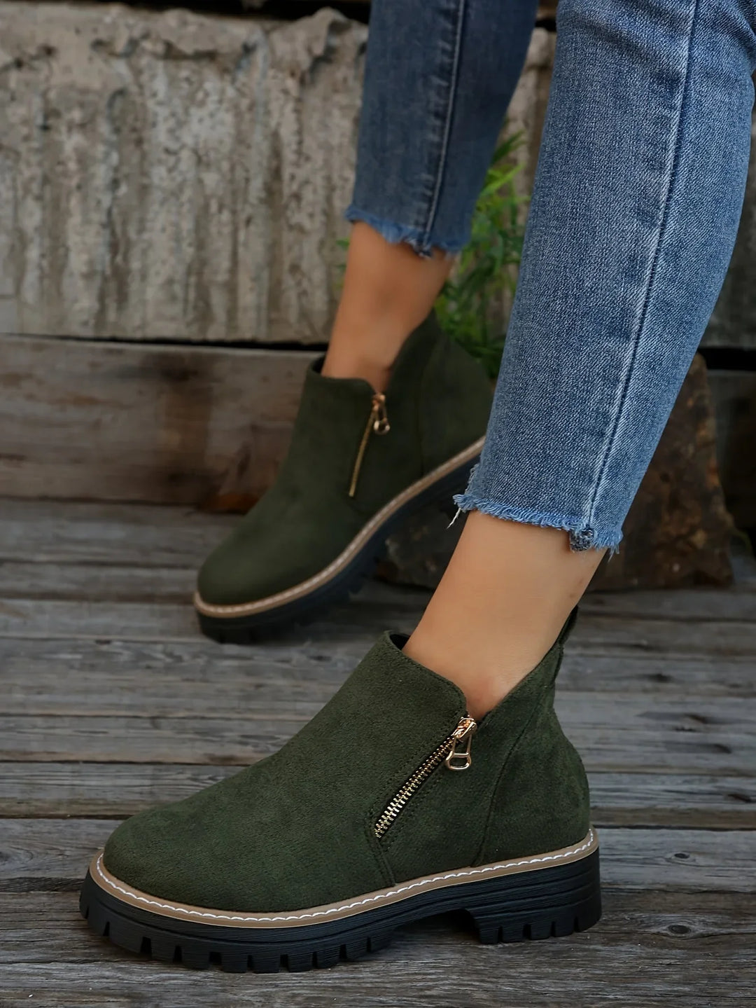 Women's Leopard Suede Side Zip Ankle Boots – Chunky Lug Sole