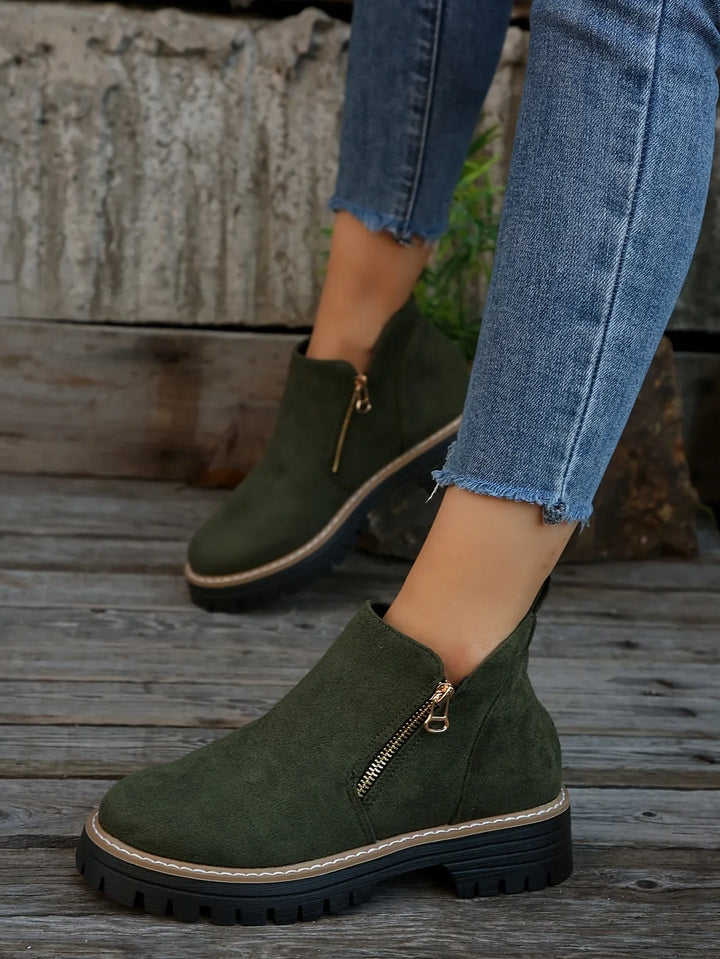 Women's Leopard Suede Side Zip Ankle Boots – Chunky Lug Sole