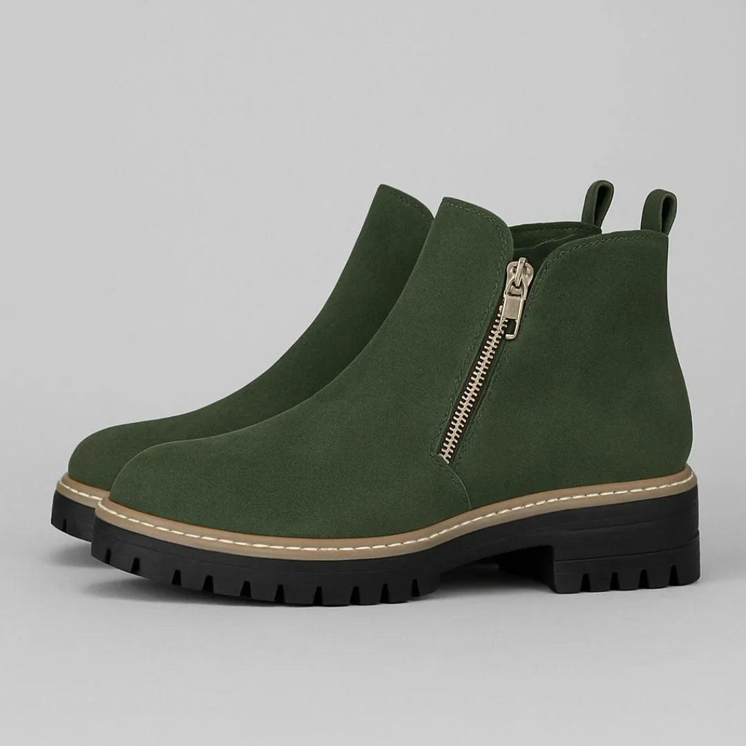 Women's Suede Side Zip Ankle Boots – Gold-Tone Zipper