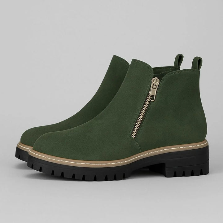 Women's Suede Side Zip Ankle Boots – Gold-Tone Zipper