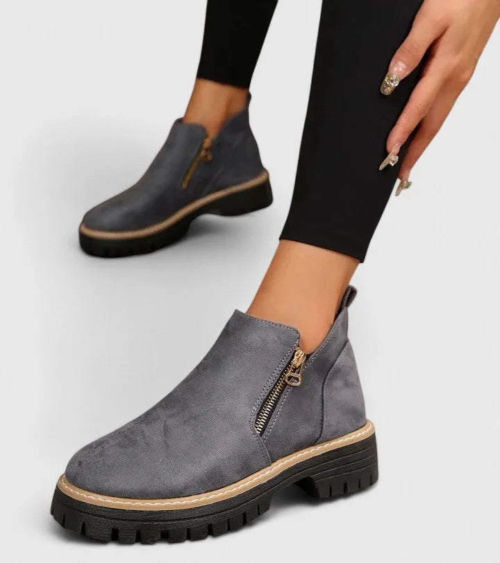 Women's Suede Side Zip Ankle Boots – Chunky Lug Sole