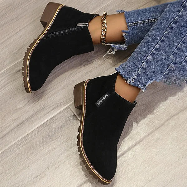 Women's Suede Side Zip Ankle Boots – Warm Lining