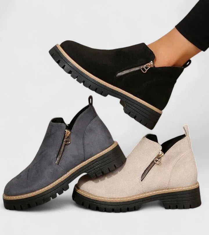 Women's Suede Side Zip Ankle Boots – Chunky Lug Sole