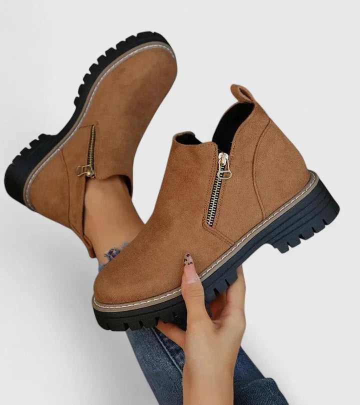 Women's Suede Side Zip Ankle Boots – Chunky Lug Sole