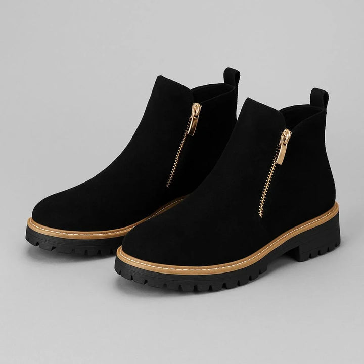 Women's Suede Side Zip Ankle Boots – Gold-Tone Zipper