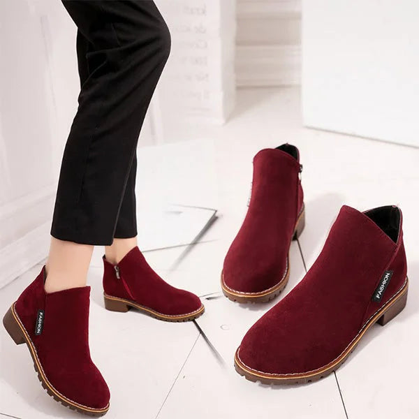 Women's Suede Side Zip Ankle Boots – Warm Lining