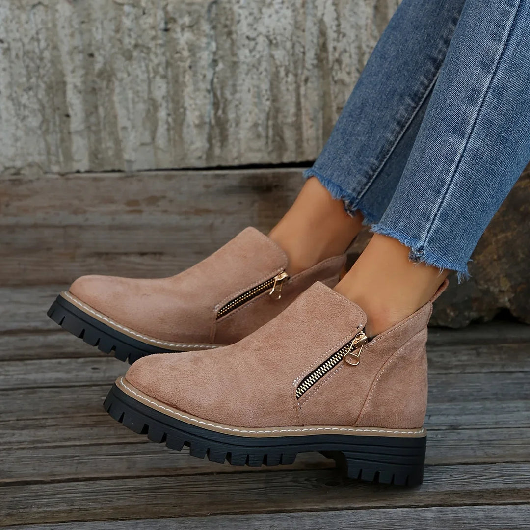 Women's Leopard Suede Side Zip Ankle Boots – Chunky Lug Sole