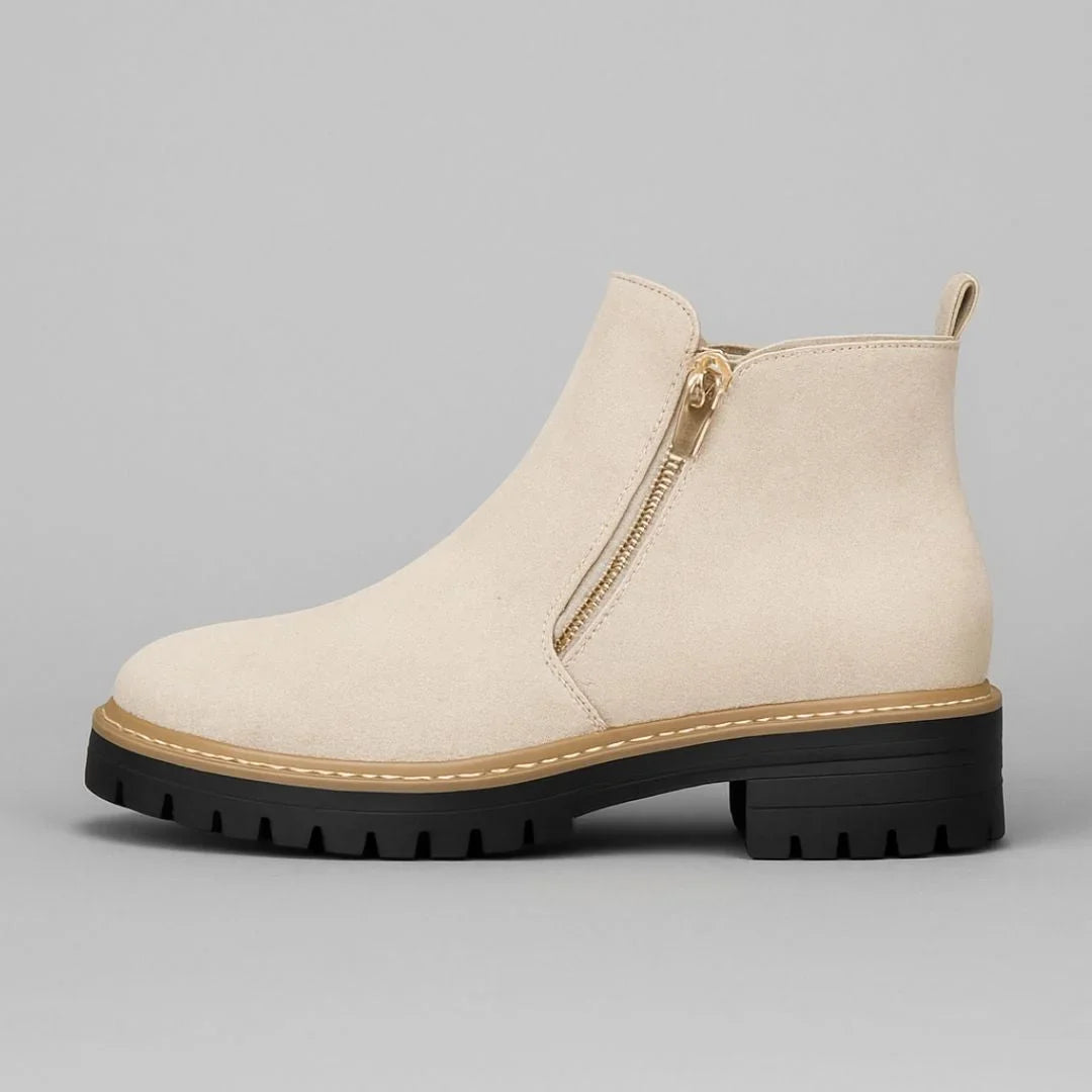 Women's Suede Side Zip Ankle Boots – Gold-Tone Zipper