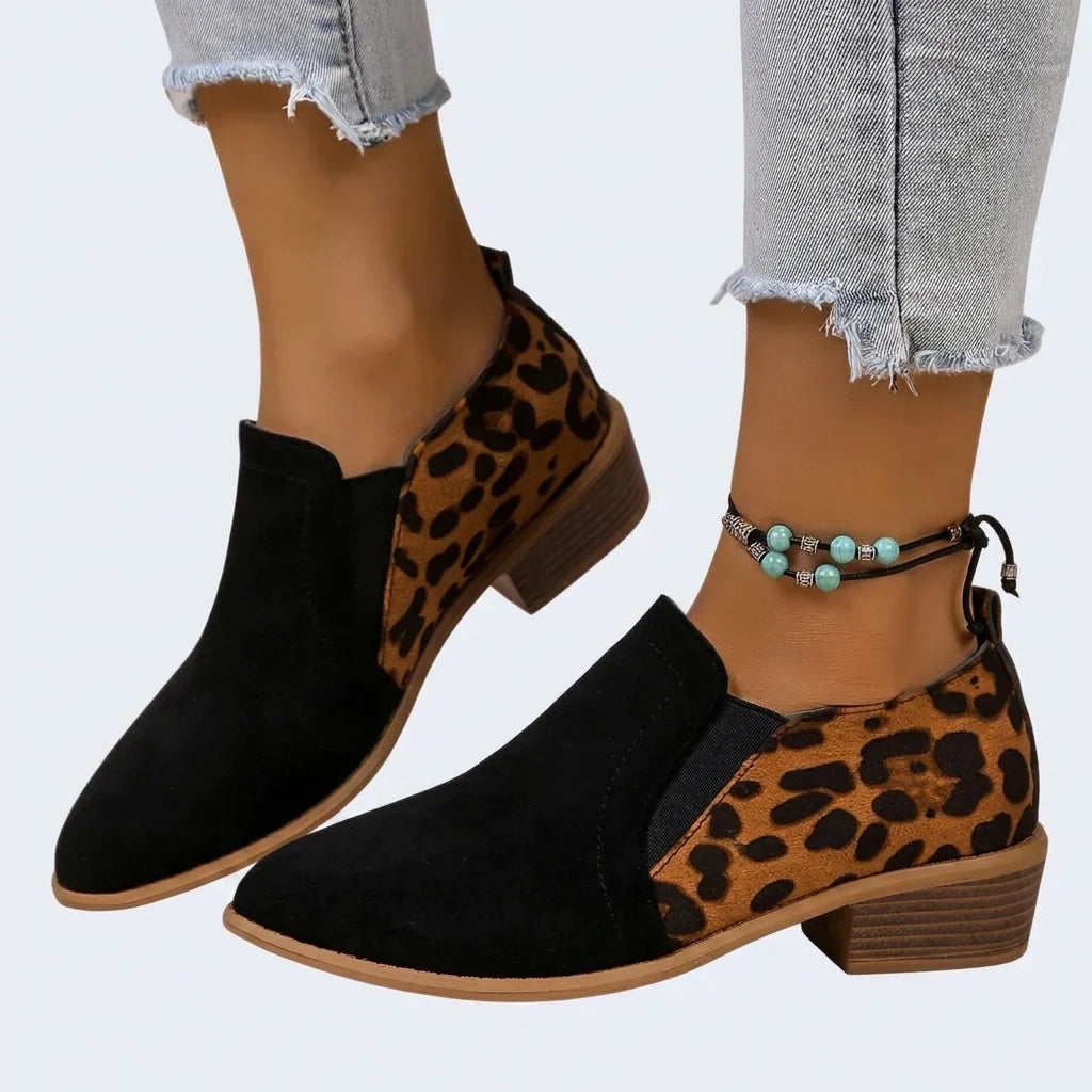 Women's Leopard Suede Ankle Boots – Pointed Toe