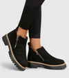 Women's Suede Side Zip Ankle Boots – Chunky Lug Sole