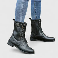 Women's Faux Leather Lace-Up Ankle Boots – Side Zip