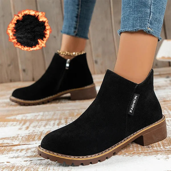 Women's Suede Side Zip Ankle Boots – Warm Lining