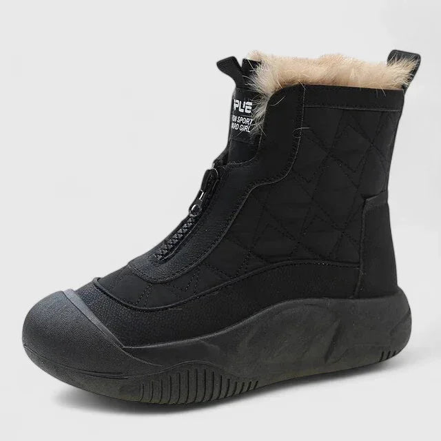 Women's Quilted Half-Zip Ankle Boots – Faux Fur Lining