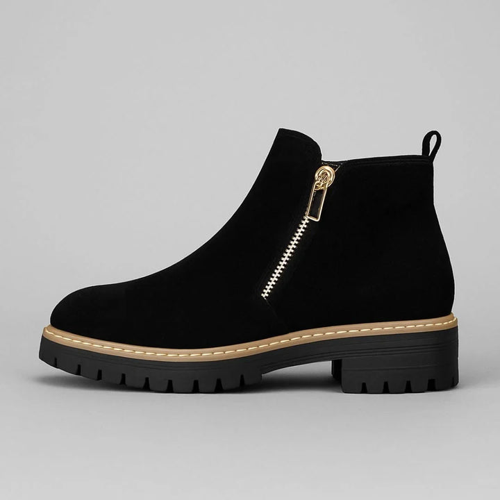 Women's Suede Side Zip Ankle Boots – Gold-Tone Zipper