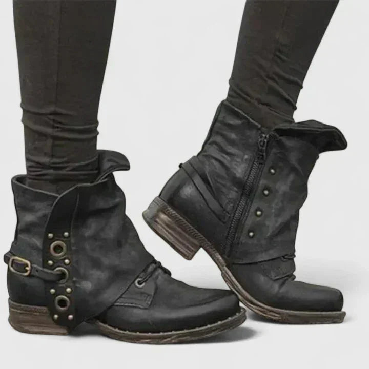 Women's Faux Leather Side Zip Ankle Boots – Buckle Strap