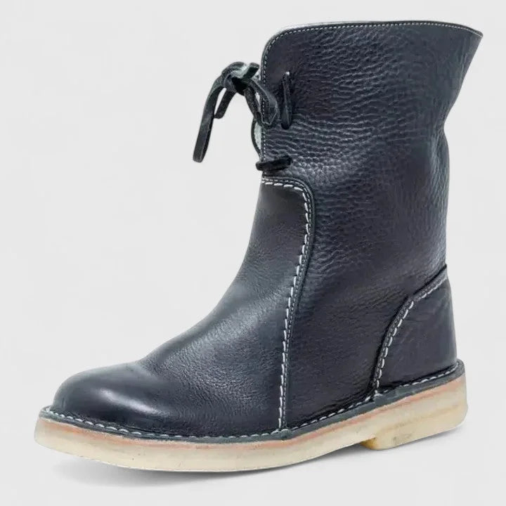 Women's Faux Leather Lace-Up Ankle Boots – Sherpa Lining