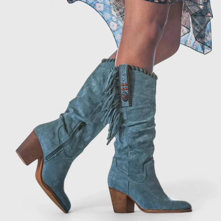 Women's Suede Side Zip Knee High Boots – Fringe