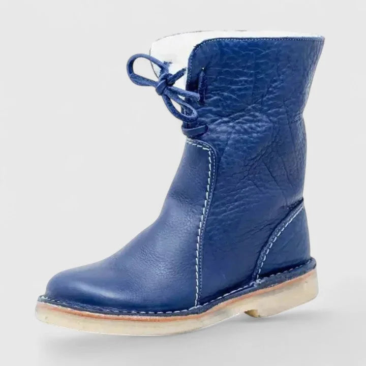 Women's Faux Leather Lace-Up Ankle Boots – Sherpa Lining