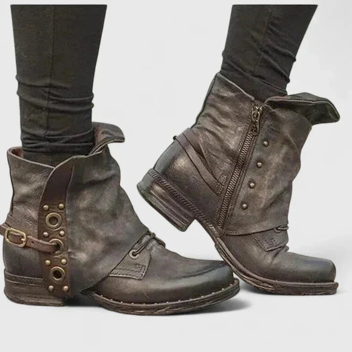 Women's Faux Leather Side Zip Ankle Boots – Buckle Strap