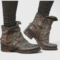 Women's Faux Leather Side Zip Ankle Boots – Buckle Strap