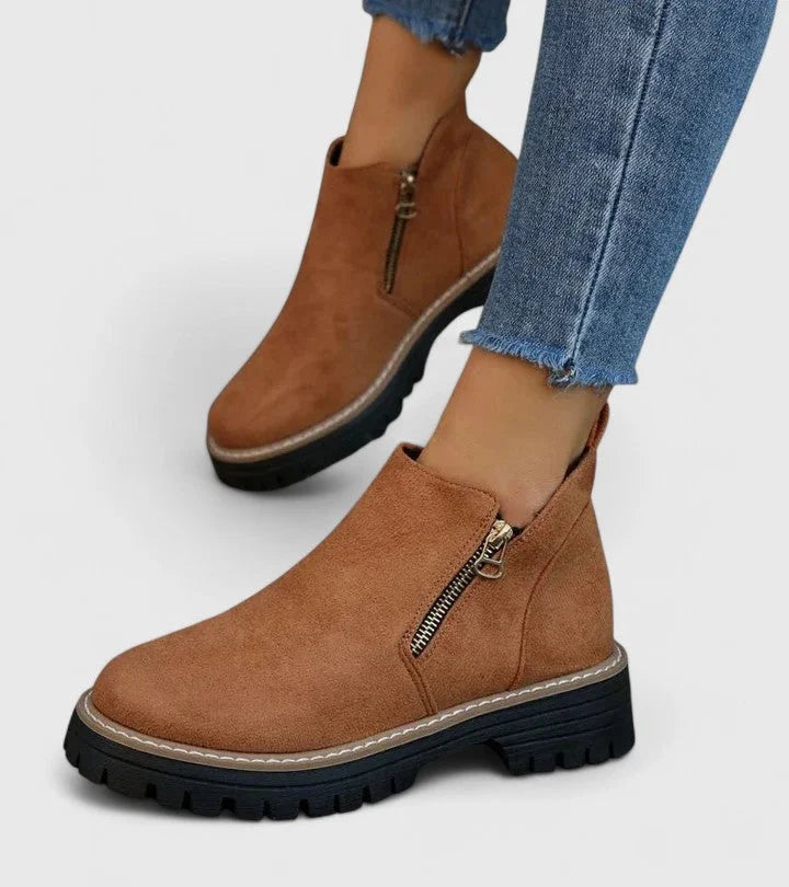 Women's Suede Side Zip Ankle Boots – Chunky Lug Sole