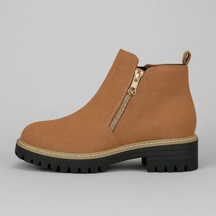 Women's Suede Side Zip Ankle Boots – Gold-Tone Zipper