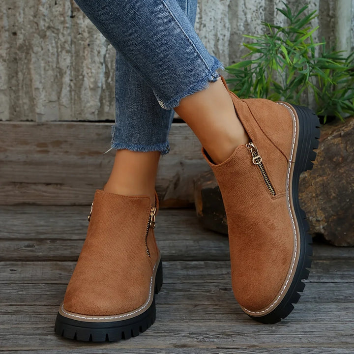Women's Leopard Suede Side Zip Ankle Boots – Chunky Lug Sole