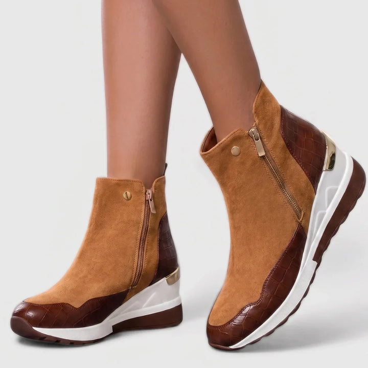 Women's Suede Side Zip Ankle Boots – Crocodile-Embossed Panels