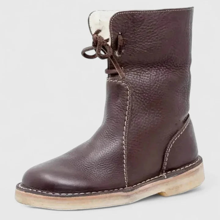 Women's Faux Leather Lace-Up Ankle Boots – Sherpa Lining