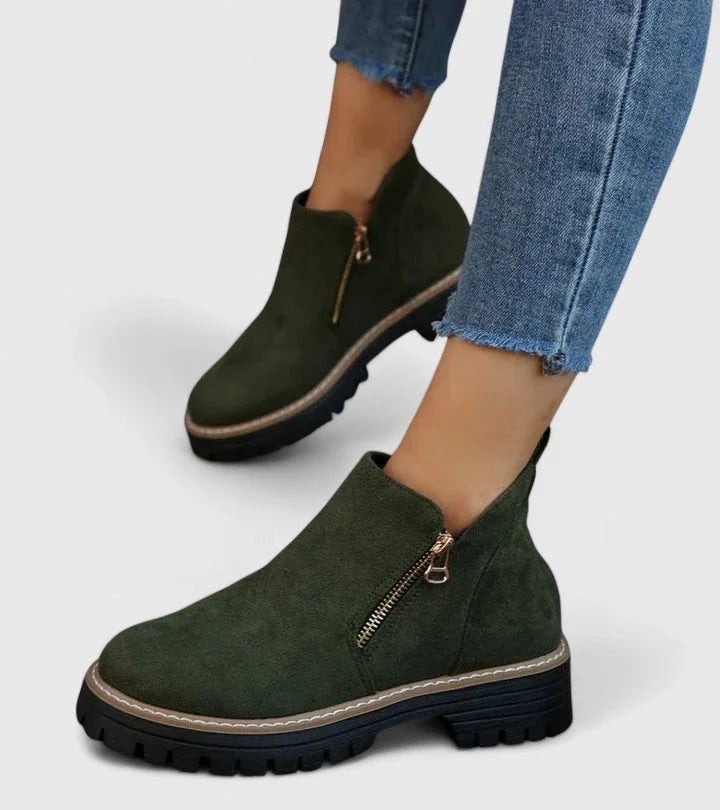 Women's Suede Side Zip Ankle Boots – Chunky Lug Sole