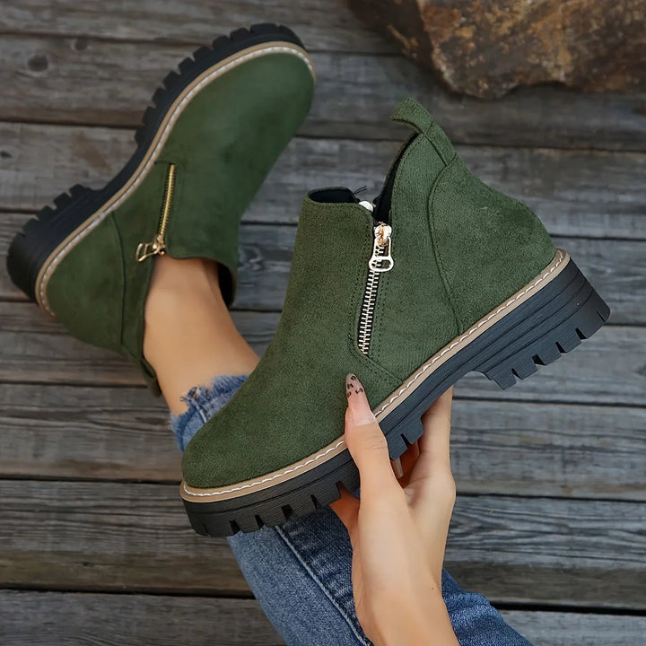 Women's Leopard Suede Side Zip Ankle Boots – Chunky Lug Sole