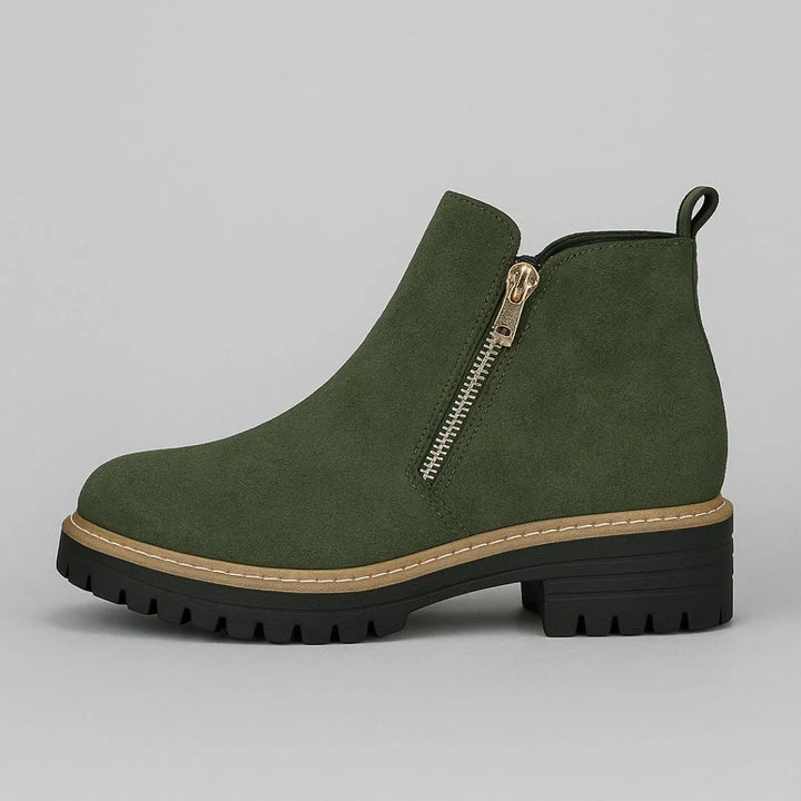 Women's Suede Side Zip Ankle Boots – Gold-Tone Zipper