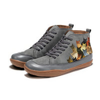 Women's Lace-Up Ankle Boots – Cat Print Graphic