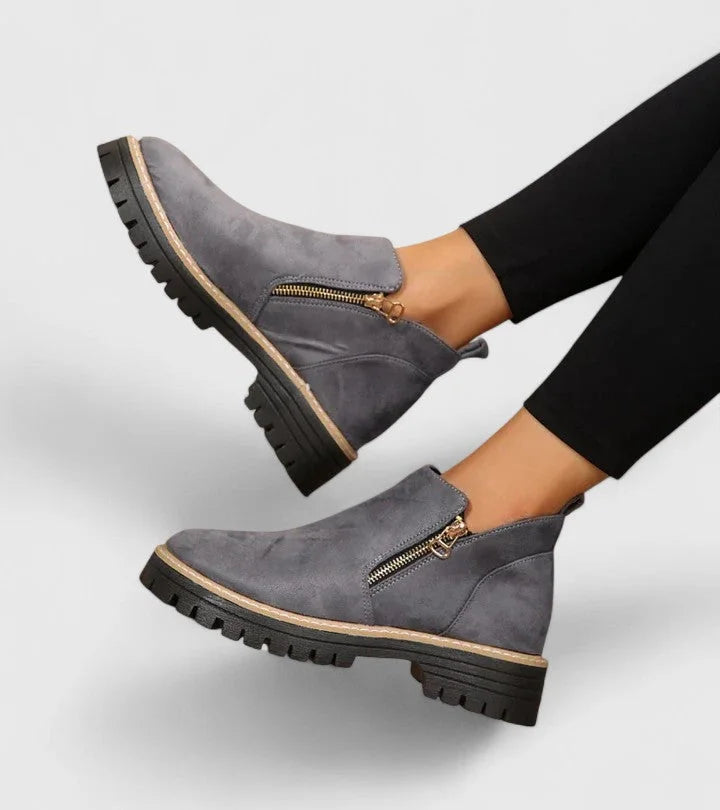 Women's Suede Side Zip Ankle Boots – Chunky Lug Sole