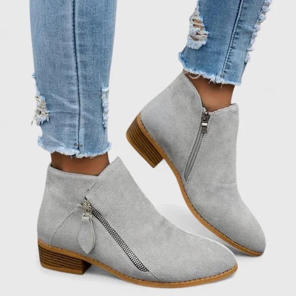 Women's Suede Side Zip Ankle Boots – Low Block Heel