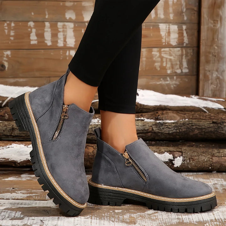 Women's Leopard Suede Side Zip Ankle Boots – Chunky Lug Sole