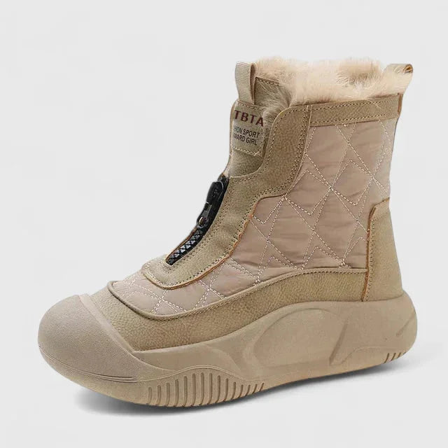 Women's Quilted Half-Zip Ankle Boots – Faux Fur Lining