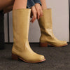 Women's Faux Leather Knee High Boots – Square Toe