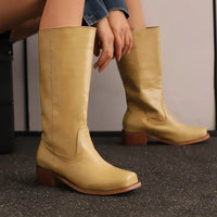 Women's Faux Leather Knee High Boots – Square Toe