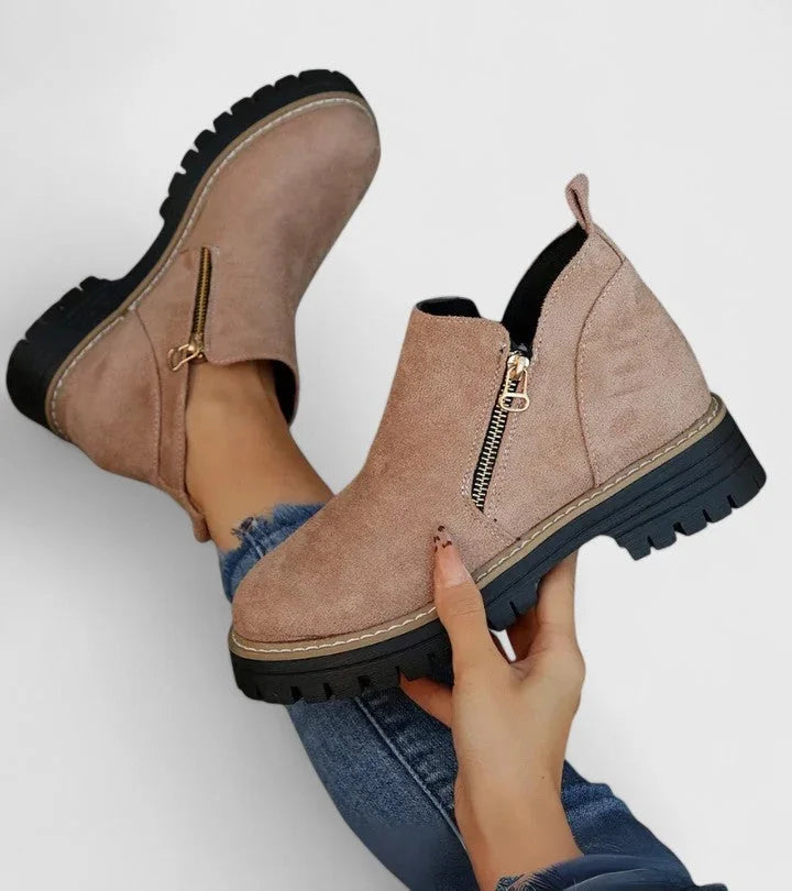 Women's Suede Side Zip Ankle Boots – Chunky Lug Sole