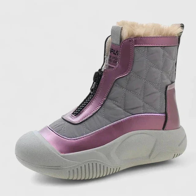 Women's Quilted Half-Zip Ankle Boots – Faux Fur Lining