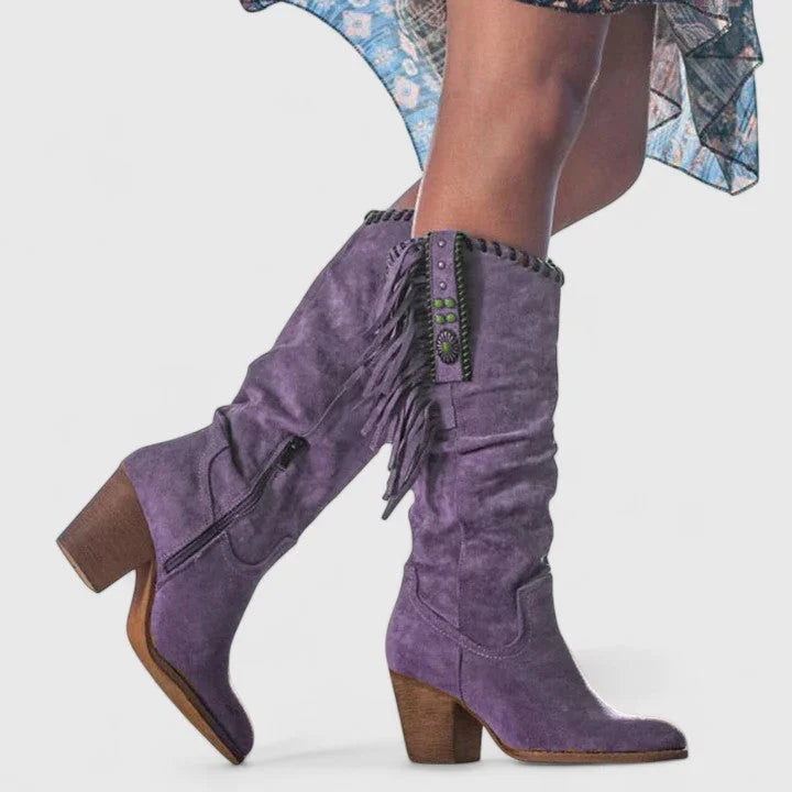 Women's Suede Side Zip Knee High Boots – Fringe