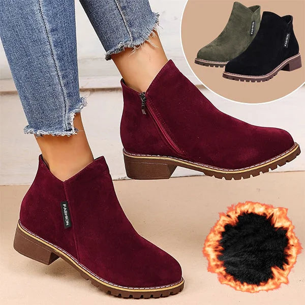 Women's Suede Side Zip Ankle Boots – Warm Lining
